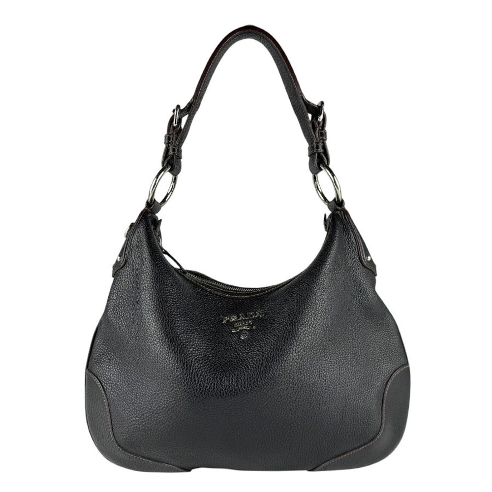 Prada Black Pebbled Leather Hobo Shoulder bag Black